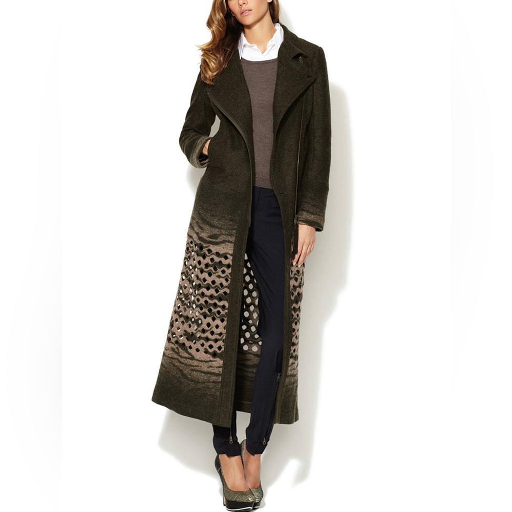 L.A.M.B. Laser Cut Boil Wool Blend Coat Olive